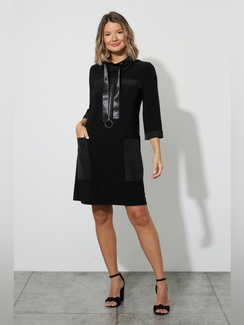 Joseph Ribkoff two-tone dress with large pockets, Model 223142 Black Size 6